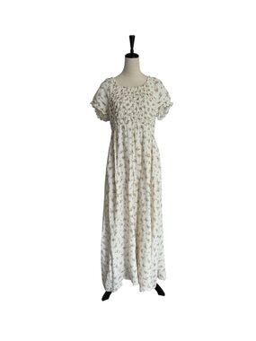 Worth Collective 100% Cotton Smocked White Floral Maxi Dress Bump-Friendly XL